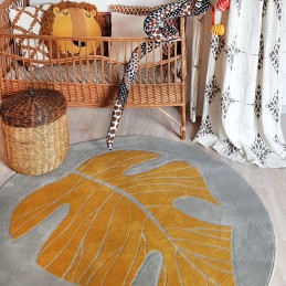 SAFARI LEAF 3D Rug, gray round